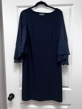 Ralph Lauren Navy Layered-Sleeve Midi Dress